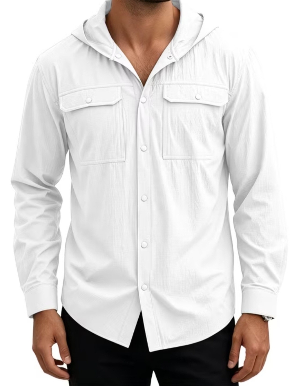 Vuarnet Men's White Hooded Button-Down Shirt